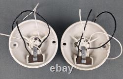 Pair PAULDING Art Deco, White Porcelain Bath Sconces & Glass Shades, Restored