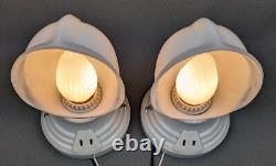 Pair PAULDING Art Deco, White Porcelain Bath Sconces & Glass Shades, Restored
