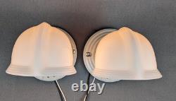Pair PAULDING Art Deco, White Porcelain Bath Sconces & Glass Shades, Restored