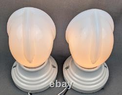 Pair PAULDING Art Deco, White Porcelain Bath Sconces & Glass Shades, Restored