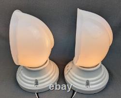 Pair PAULDING Art Deco, White Porcelain Bath Sconces & Glass Shades, Restored