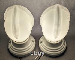 Pair PAULDING Art Deco, White Porcelain Bath Sconces & Glass Shades, Restored