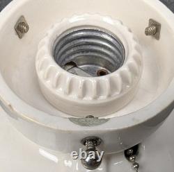 Pair PORCELIER Art Deco, White Porcelain Bath Sconces & Glass Shades, Restored