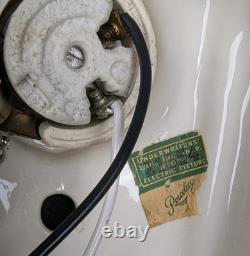 Pair PORCELIER Art Deco, White Porcelain Bath Sconces & Glass Shades, Restored