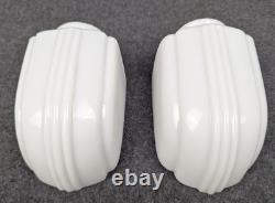 Pair PORCELIER Art Deco, White Porcelain Bath Sconces & Glass Shades, Restored