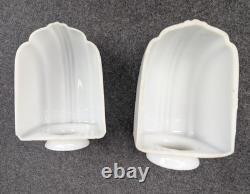 Pair PORCELIER Art Deco, White Porcelain Bath Sconces & Glass Shades, Restored