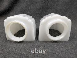 Pair PORCELIER Art Deco, White Porcelain Bath Sconces & Glass Shades, Restored