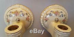 Pair PORCELIER Porcelain Ceramic Sconces, Garden Flowers, Gold Trim, Rewired