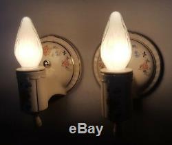 Pair PORCELIER Porcelain Ceramic Sconces, Garden Flowers, Gold Trim, Rewired