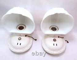 Pair Porcelain Art Deco White Milk Glass Over Sink Sconce & Opal Shade Vintage