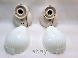 Pair Porcelain Art Deco White Milk Glass Over Sink Sconce & Opal Shade Vintage