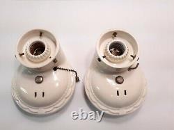 Pair Porcelain Art Deco White Milk Glass Over Sink Sconce & Opal Shade Vintage