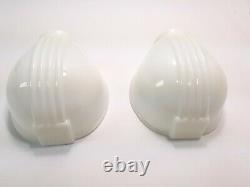 Pair Porcelain Art Deco White Milk Glass Over Sink Sconce & Opal Shade Vintage