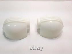 Pair Porcelain Art Deco White Milk Glass Over Sink Sconce & Opal Shade Vintage