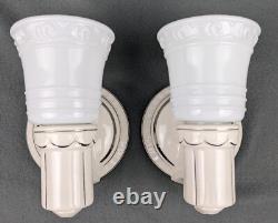 Pair Porcelier Art Deco-MCM Porcelain Sconces, Glass Shades, Excellent, Restored