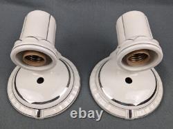 Pair Porcelier Art Deco-MCM Porcelain Sconces, Glass Shades, Excellent, Restored