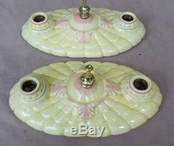 Pair Porcelier Porcelain 2-Bulb Ceiling Light Fixtures, New Wire, Art Deco Era