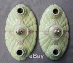 Pair Porcelier Porcelain 2-Bulb Ceiling Light Fixtures, New Wire, Art Deco Era
