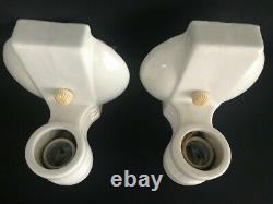Pair Vintage Art Deco White Porcelain Wall Sconce Light Fixtures FREE SHIPPING