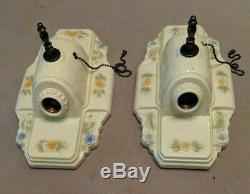 Pair Vintage Porcelier Porcelain Ceiling Light Fixtures, Basketweave, Rewired