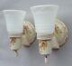 Pair Vintage Porcelier Sconces With Gold Trim, Opal Shades, Rewired, Pull Switches