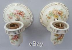 Pair Vintage Porcelier Sconces with Gold Trim, Opal Shades, rewired, pull switches
