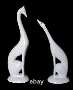 Pair Vtg Hallfield Porcelain Greyhound Dog Figures Art Deco Style 11.5 & 9