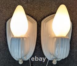Pair White Porcelain Sconces by Paulding, 1930's-1950's Art Deco/MCM, Restored
