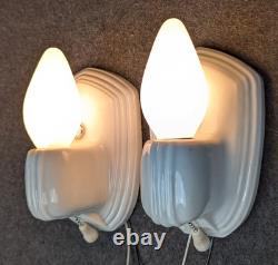 Pair White Porcelain Sconces by Paulding, 1930's-1950's Art Deco/MCM, Restored