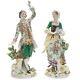 Pair Of 19 C Sitzendorf German Figures Green Dress Shepherd And Shepherdess Deco