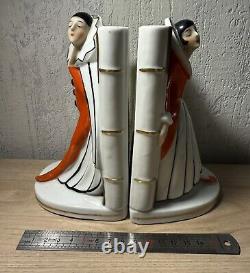 Pair of Art Deco Pierrot and Colombine Limoges porcelain bookends