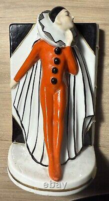 Pair of Art Deco Pierrot and Colombine Limoges porcelain bookends