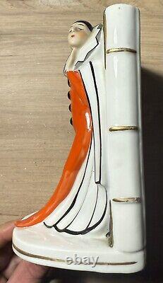 Pair of Art Deco Pierrot and Colombine Limoges porcelain bookends