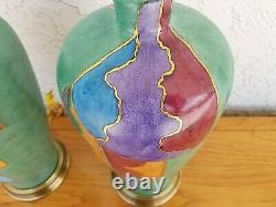 Pair of FREDERICK COOPER Modern MCM Abstract Art Deco Porcelain Table Lamps