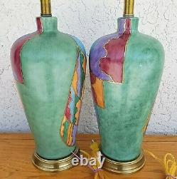 Pair of FREDERICK COOPER Modern MCM Abstract Art Deco Porcelain Table Lamps