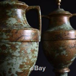 Pair of Large Oxidised Ceramic Urn Table Lamps, Circa 1930's