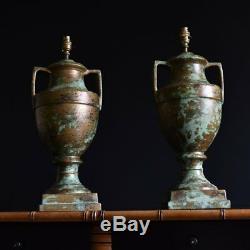 Pair of Large Oxidised Ceramic Urn Table Lamps, Circa 1930's