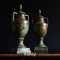 Pair of Large Oxidised Ceramic Urn Table Lamps, Circa 1930's