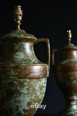 Pair of Large Oxidised Ceramic Urn Table Lamps, Circa 1930's