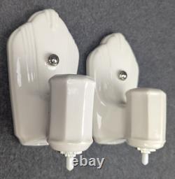 Pair of PORCELIER White Porcelain Sconces, Art Deco, New Rotary Sockets & Wiring