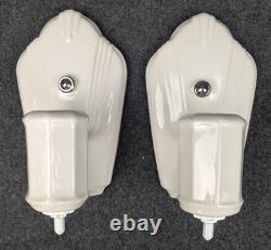 Pair of PORCELIER White Porcelain Sconces, Art Deco, New Rotary Sockets & Wiring