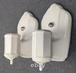 Pair of PORCELIER White Porcelain Sconces, Art Deco, New Rotary Sockets & Wiring