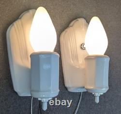 Pair of PORCELIER White Porcelain Sconces, Art Deco, New Rotary Sockets & Wiring
