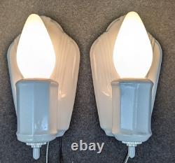 Pair of PORCELIER White Porcelain Sconces, Art Deco, New Rotary Sockets & Wiring