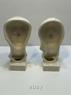 Pair of Vintage Lenox Geza de Vegh Art Deco Bust Man / Woman Face Porcelain 8.5