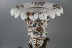 Pair of Wong Lee Floral Art Deco Porcelain & Bronze Horn Vase