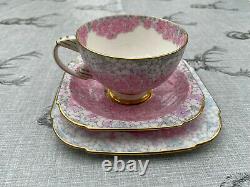 Paragon Pink Hydrangea Trio Cup Side Plate Saucer Gold Gilt Porcelain G870 c1933