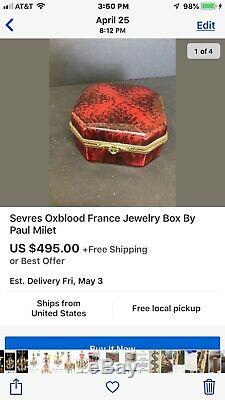 Paul Milet PM Sevres Red Porcelain Box Ormolu Band Clasp Oxblood, Antique French