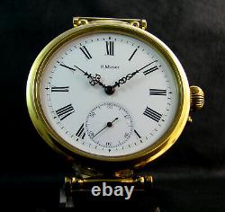 Paul Moser Antique Men's Large Art Deco Wristwatch Porcelain Dial