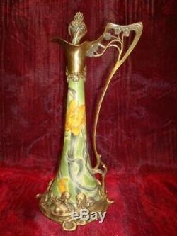 Pitcher Flower Art Deco Style Art Nouveau Style Porcelain Bronze Pitcher